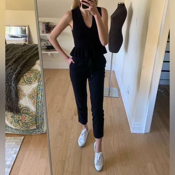 Navy Pinstripe Drawstring Pants - Casual Chic Trousers - Picture 2 of 5